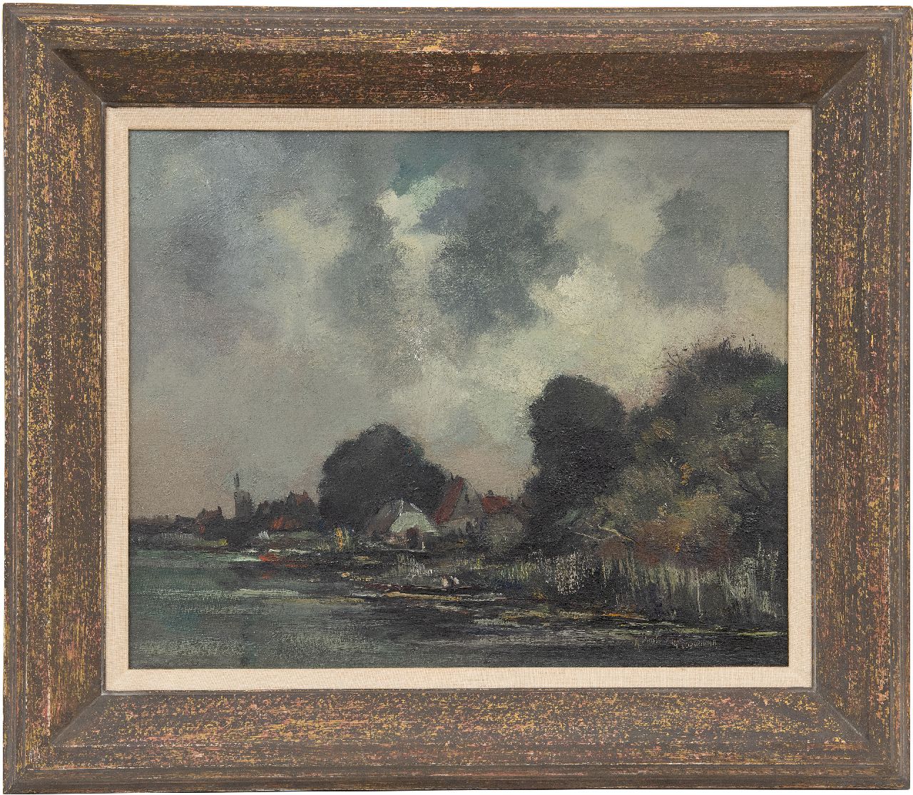 Markus A.  | Antoon Markus, Dorf am Wasser, Öl auf Leinwand 38,3 x 47,4 cm, Unterzeichnet u.r. und datiert 1915 'Oosterbeek'