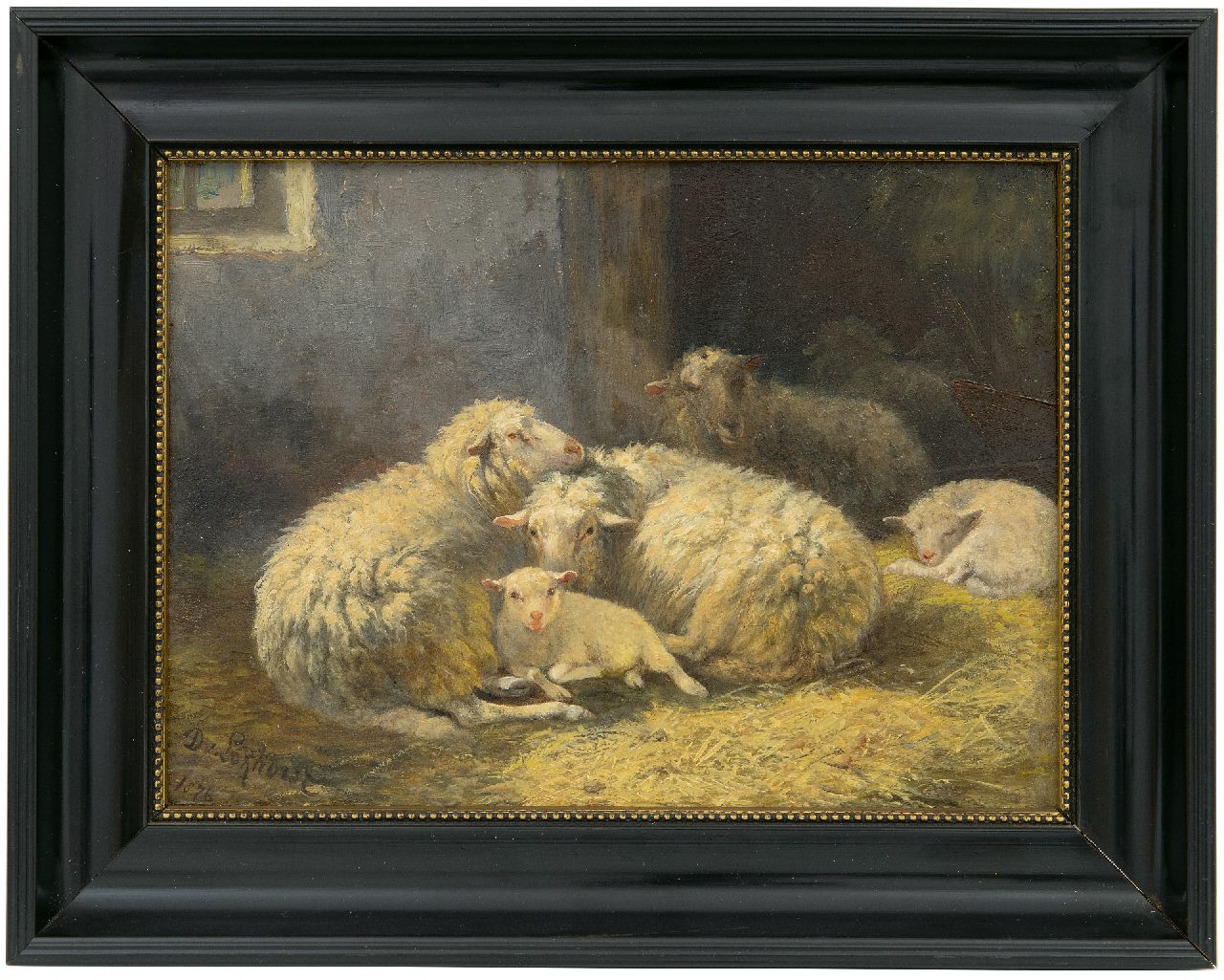 Lokhorst D. van | Dirk van Lokhorst | Gemälde zum Verkauf angeboten | Schafe mit Lämmern im Stall, Öl auf Holz 18,0 x 24,7 cm, Unterzeichnet u.l. und datiert 1876