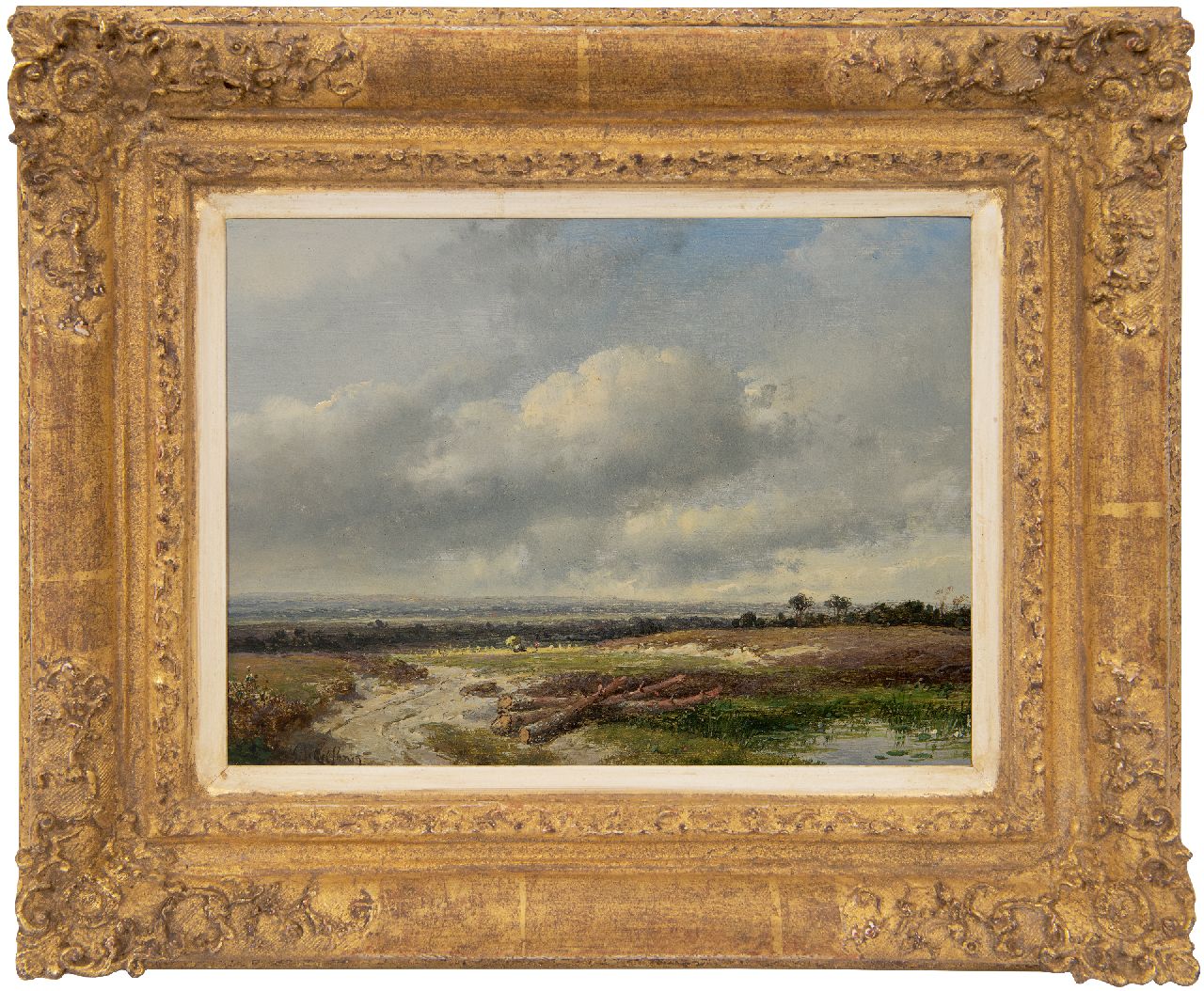 Schelfhout A.  | Andreas Schelfhout | Gemälde zum Verkauf angeboten | Panoramalandschaft mit holländischen Wolken, Öl auf Holz 17,8 x 24,0 cm, Unterzeichnet u.l.