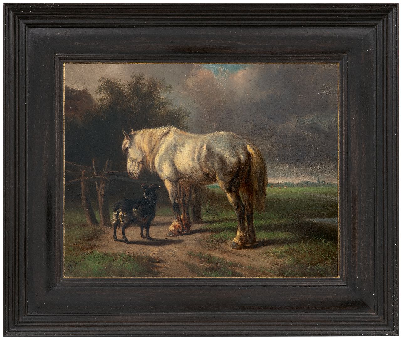 Verschuur W.  | Wouterus Verschuur, Pferd und Bock am Gitter, Öl auf Tafel 23,0 x 29,2 cm, Unterzeichnet u.l.