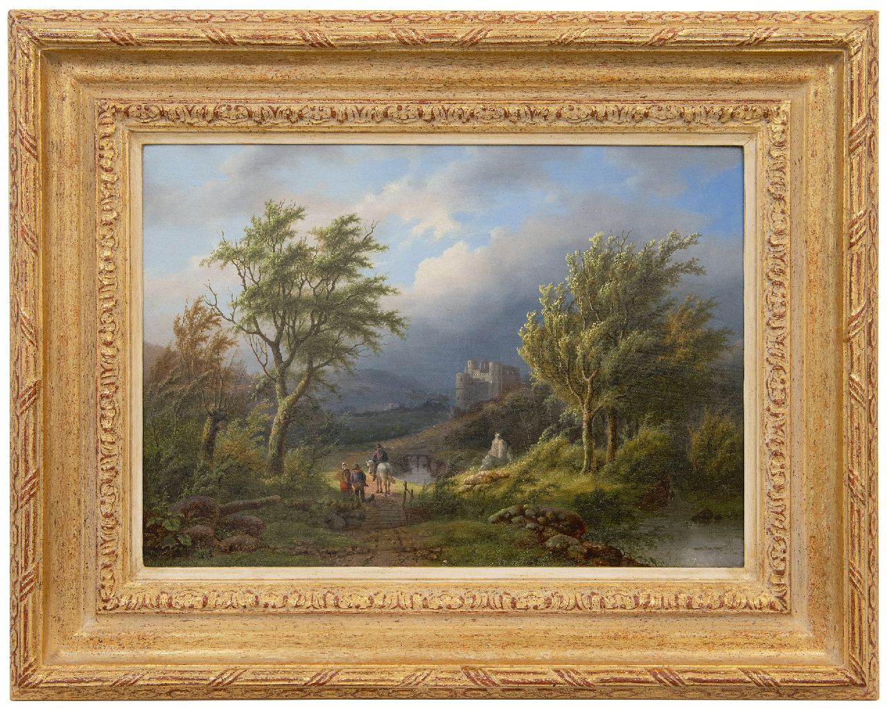 Daiwaille A.J.  | Alexander Joseph Daiwaille | Gemälde zum Verkauf angeboten | Baumreiche Landschaft mit Ruine, Öl auf Holz 34,0 x 47,7 cm, Unterzeichnet u.l. mit Initialen und datiert 1848