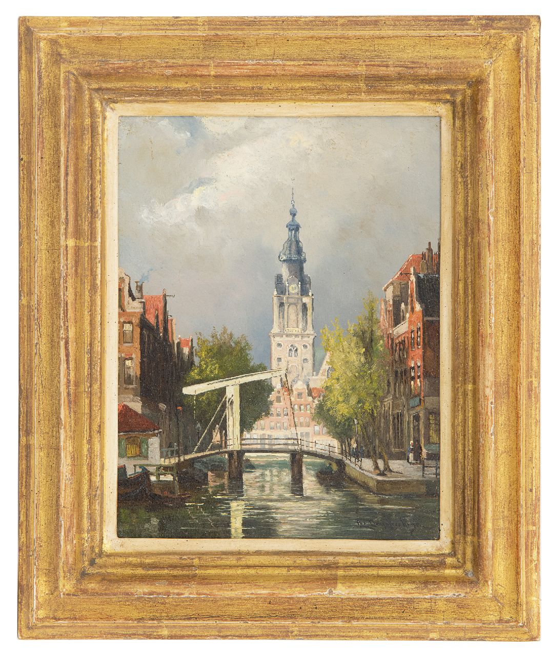 Dommelshuizen C.C.  | Cornelis Christiaan Dommelshuizen | Gemälde zum Verkauf angeboten | Stadtansicht Amsterdam mit der Zuiderkerk, Öl auf Holz 22,8 x 17,7 cm, Unterzeichnet u.r.