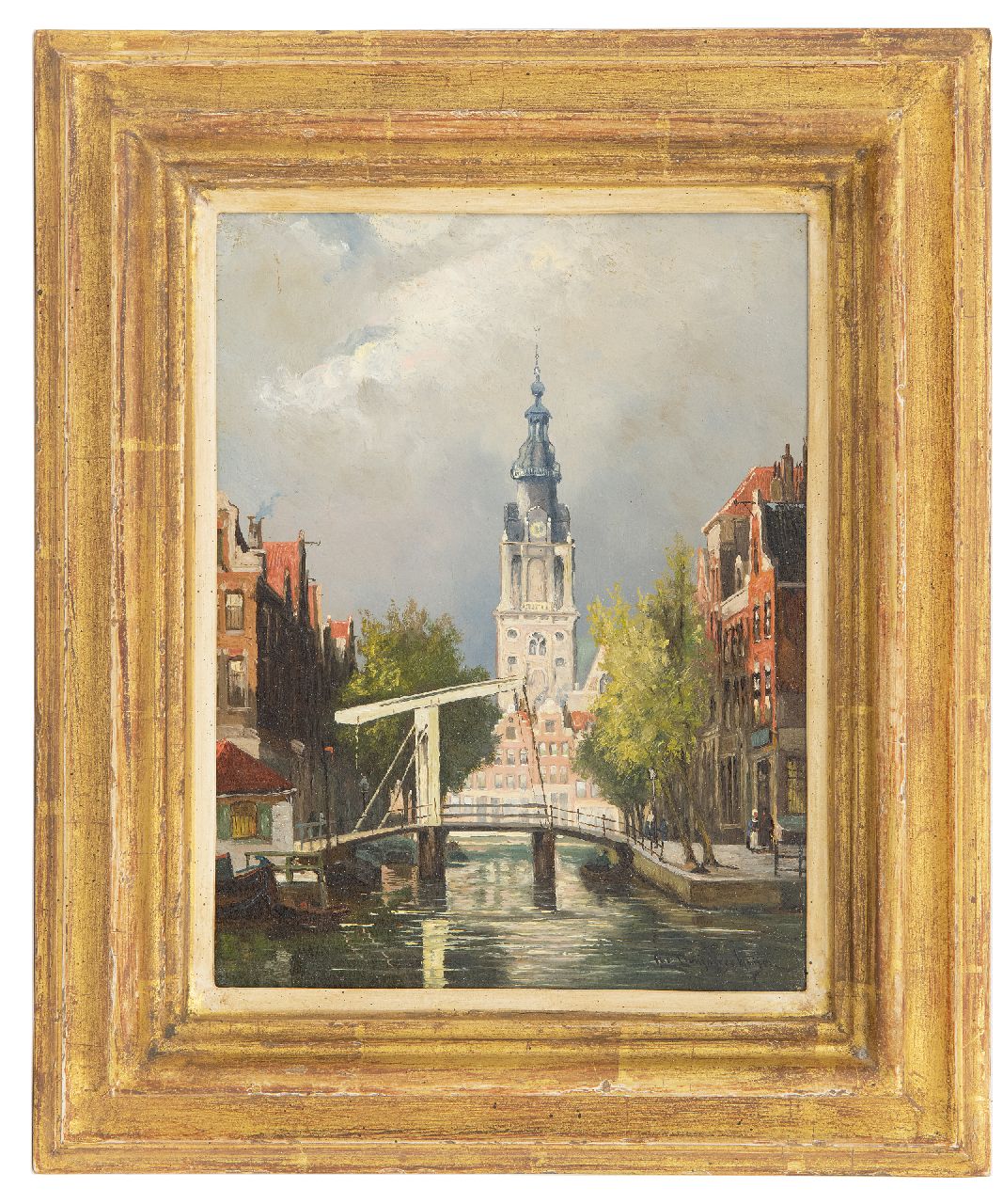 Dommelshuizen C.C.  | Cornelis Christiaan Dommelshuizen, Stadtansicht Amsterdam mit der Zuiderkerk, Öl auf Holz 22,8 x 17,7 cm, Unterzeichnet u.r.