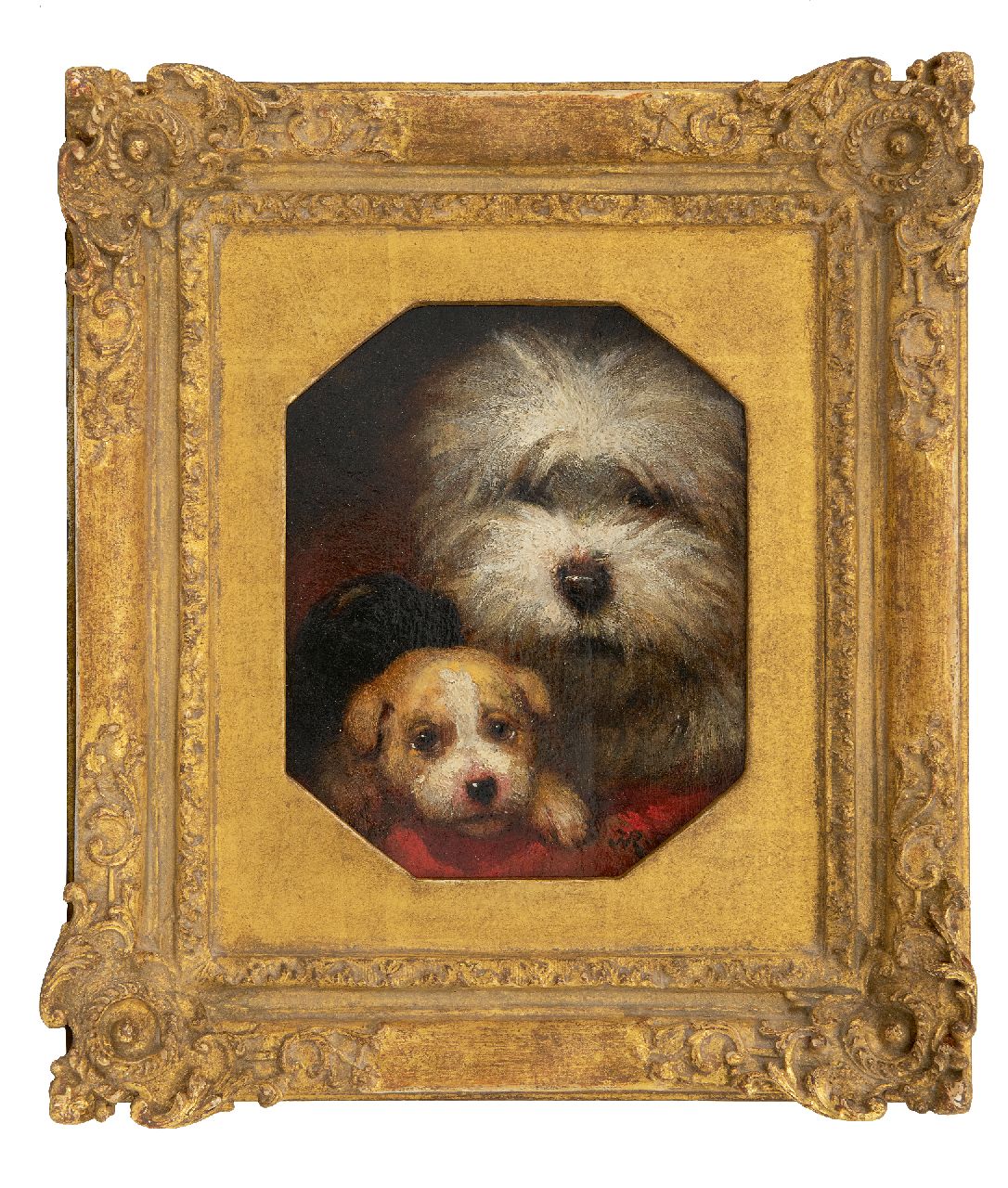 Ronner-Knip H.  | Henriette Ronner-Knip, Zwei Hundeköpfe, Öl auf Holz 20,8 x 17,0 cm, Unterzeichnet u.r. mit Monogram