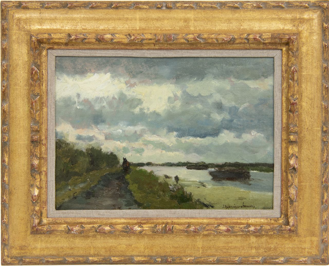 Weissenbruch H.J.  | Hendrik Johannes 'J.H.' Weissenbruch, Leinpfad am Polderkanal in der Nähe von Noorden, Öl auf Leinwand auf Holz 22,1 x 31,1 cm, Unterzeichnet u.r. und zu datieren Jahre 1890