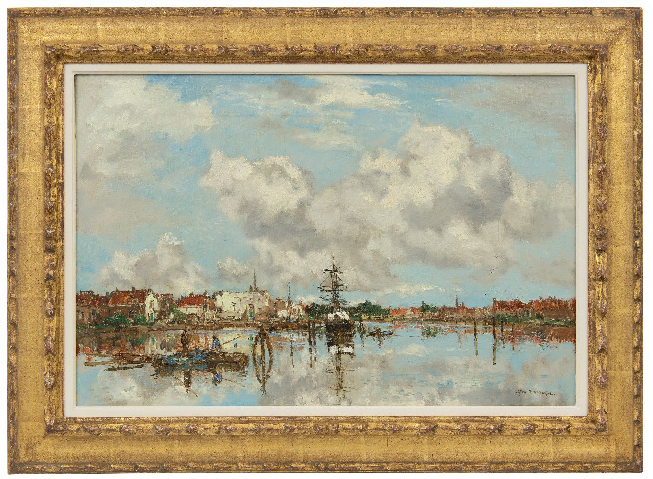 Mastenbroek J.H. van | Johan Hendrik van Mastenbroek, Schiffe in einem Flusshafen in England, Öl auf Leinwand 40,6 x 60,5 cm, Unterzeichnet u.r. und datiert 1920