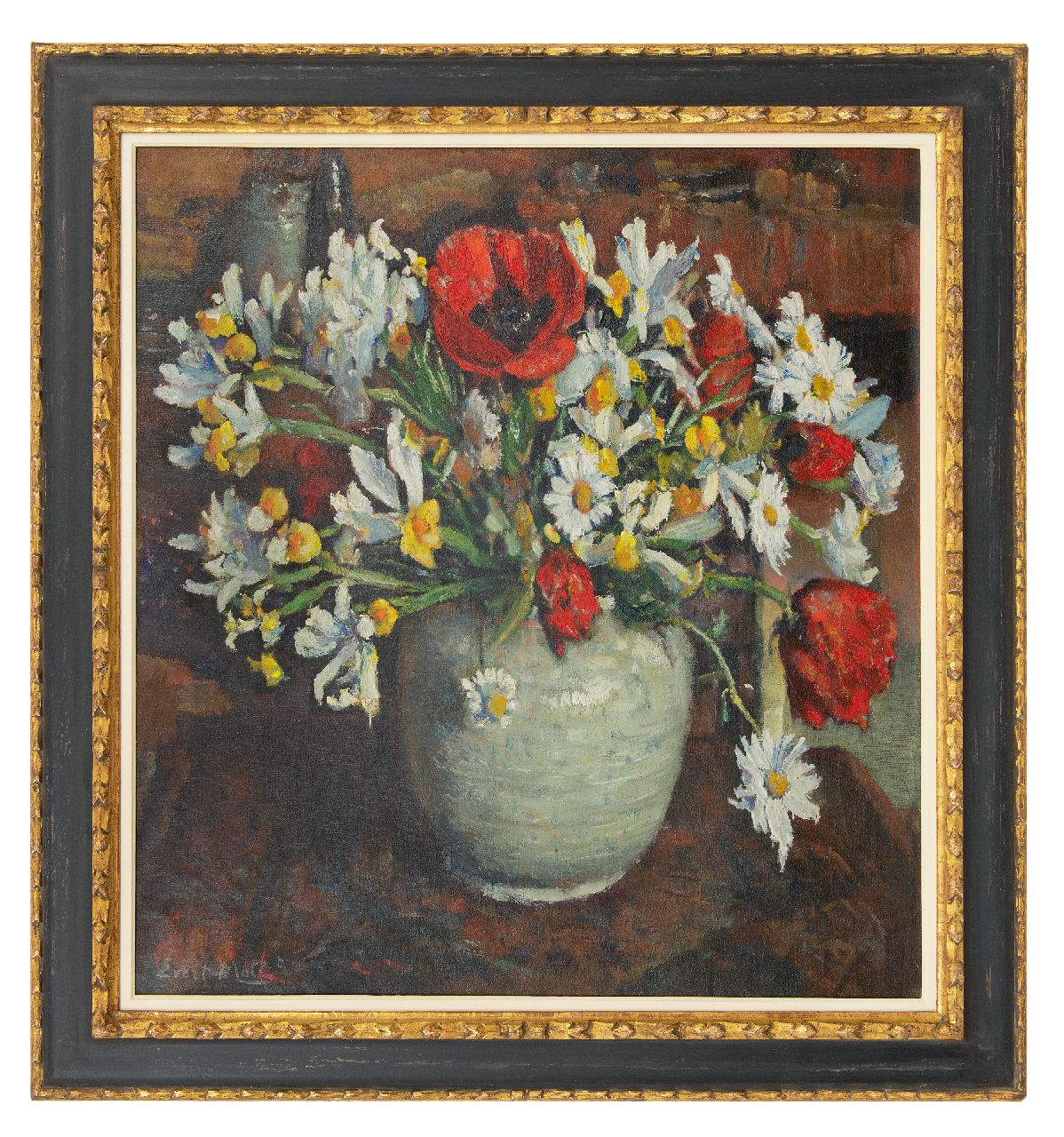 Moll E.  | Evert Moll | Gemälde zum Verkauf angeboten | Mohn und Gänseblümchen, Öl auf Leinwand 76,0 x 70,2 cm, Unterzeichnet u.l.