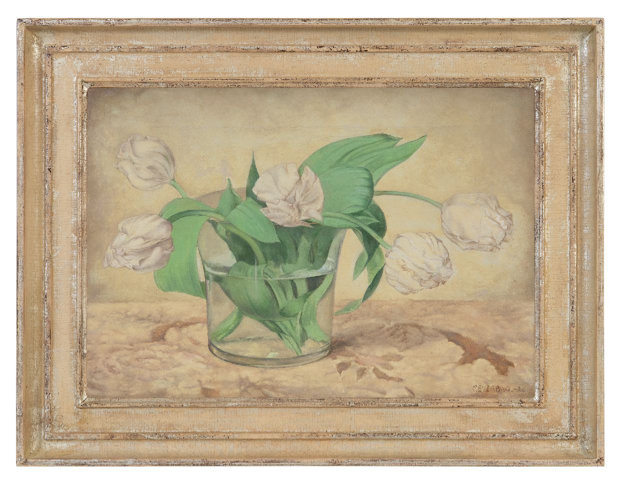 Everbag F.  | Franciscus 'Frans' Everbag | Gemälde zum Verkauf angeboten | Weiße Tulpen in Glasvase, Öl auf Leinwand 23,5 x 33,4 cm, Unterzeichnet u.r. und datiert '26