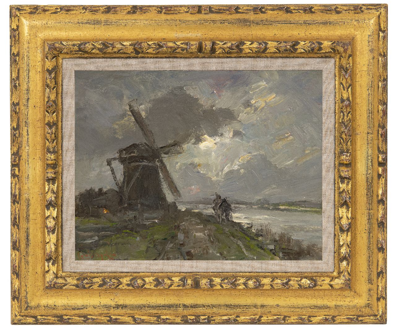 Apol L.F.H.  | Lodewijk Franciscus Hendrik 'Louis' Apol, Am Kanal an einem regnerischen Tag, Öl auf Malereifaser 20,0 x 26,0 cm, Unterzeichnet u.l.