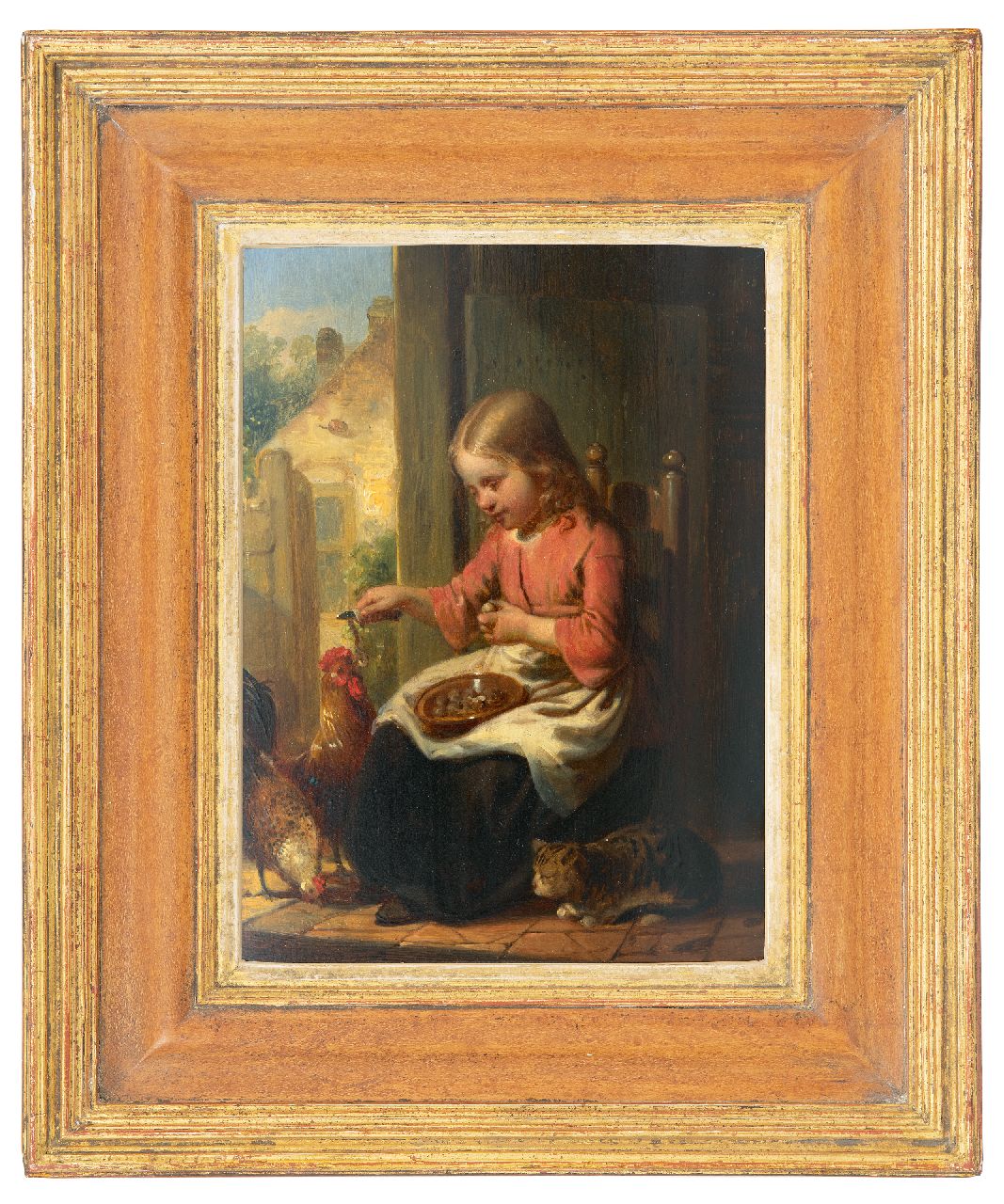 Canta J.A.  | Johannes Antonius Canta, Mädchen mit Katze und Hühnern, Öl auf Holz 26,0 x 19,0 cm, Unterzeichnet u.l.