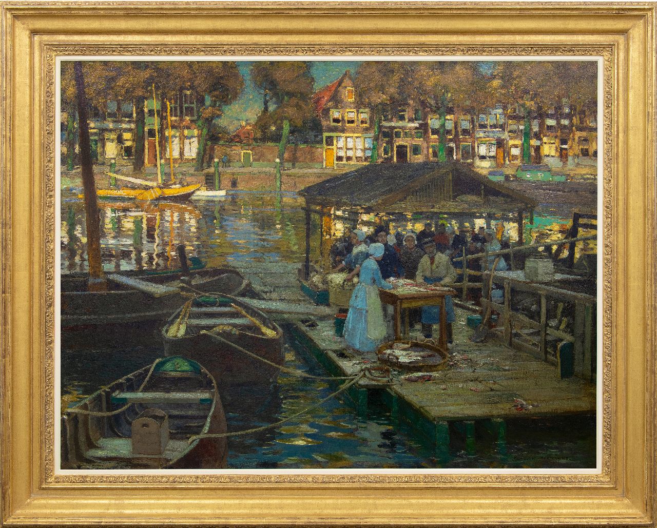 Hermanns H.  | Heinrich Hermanns, Anblick auf den Fischmarkt im Nieuwe Haven, Dordrecht, Öl auf Leinwand 100,5 x 131,6 cm, Unterzeichnet u.r.
