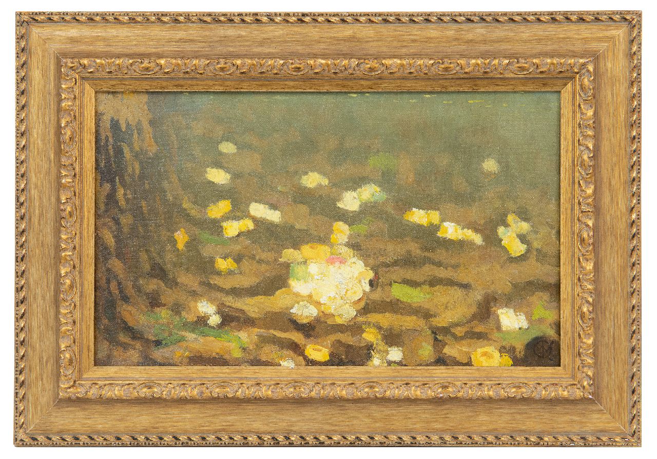 Dijsselhof G.W.  | Gerrit Willem Dijsselhof | Gemälde zum Verkauf angeboten | Seerosen, Öl auf Leinwand 15,4 x 24,0 cm, Unterzeichnet u.r. mit Monogramm