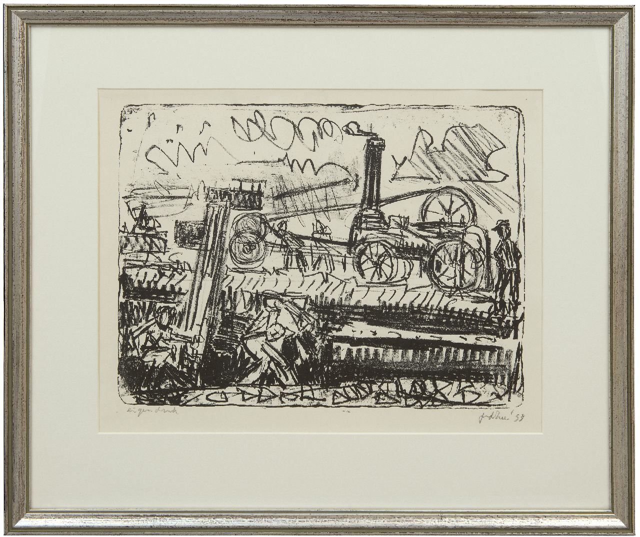 Zee J. van der | Jan van der Zee, Erntemaschinen, Litho auf Papier 37,0 x 47,3 cm, Unterzeichnet u.r. (in Bleistift) und datiert (in Bleistift) '53 Zee J. van der | Jan van der Zee, Erntemaschinen, Litho auf Papier 37,0 x 47,3 cm, Unterzeichnet u.r. (in Bleistift) und datiert (in Bleistift) '53