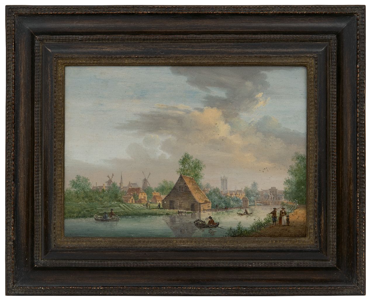 Liender P.J. van | Pieter Jan van Liender, Blick auf Utrecht von den Leidsche Vaart mit in der Ferne der Catharijnepoort, Öl auf Holz 21,0 x 29,0 cm, Unterzeichnet u.r.