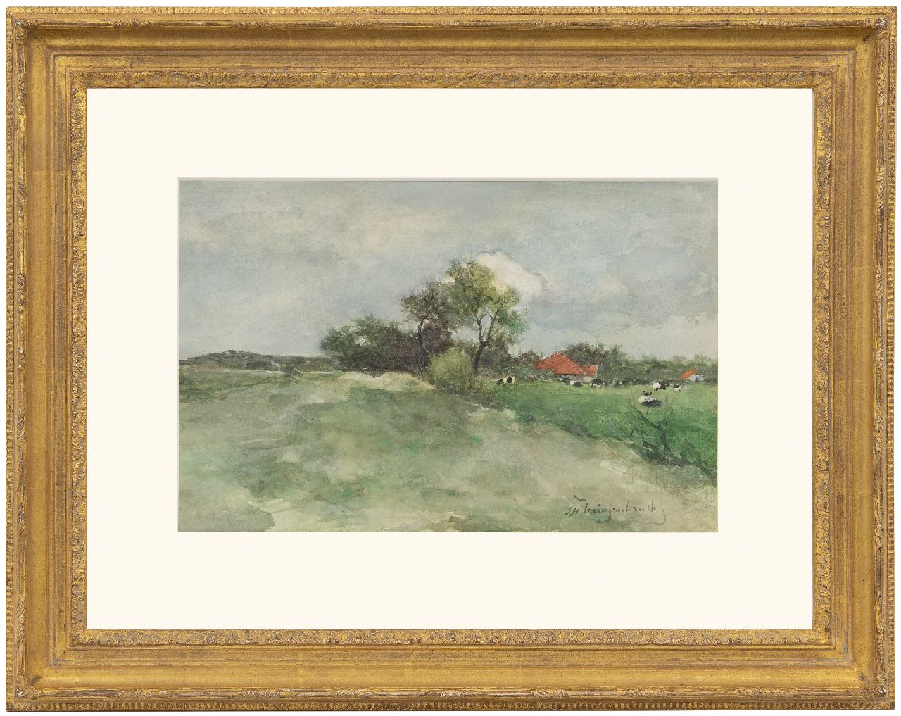 Weissenbruch H.J.  | Hendrik Johannes 'J.H.' Weissenbruch, Wiese hinter den Dünen, Aquarell auf Papier 23,5 x 36,3 cm, Unterzeichnet u.r. und zu datieren um 1879