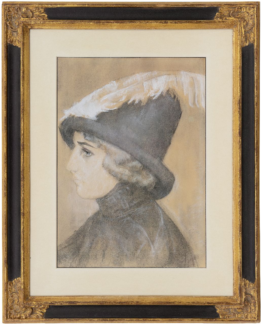 Gestel L.  | Leendert 'Leo' Gestel, Porträt einer Frau mit Hut, Kreide auf Papier 47,0 x 33,5 cm, Unterzeichnet u.r. und zu datieren um 1910-1911