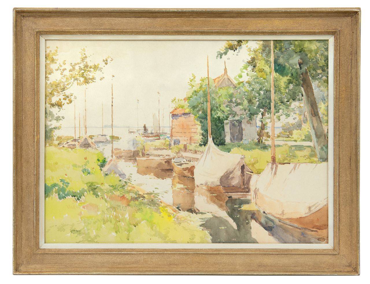 Vreedenburgh C.  | Cornelis Vreedenburgh, Kleiner Hafen an den Loosdrechtse Plassen, Aquarell auf Papier 43,8 x 59,0 cm