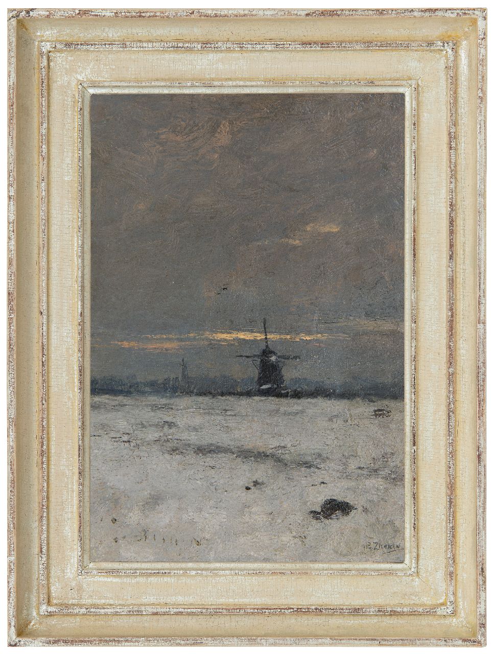 Zilcken C.L.P.  | Charles Louis Philippe 'Philip' Zilcken, Mühle im Schnee bei untergehender Sonne, Öl auf Holz 29,7 x 20,3 cm, Unterzeichnet u.r. und zu datieren um 1903