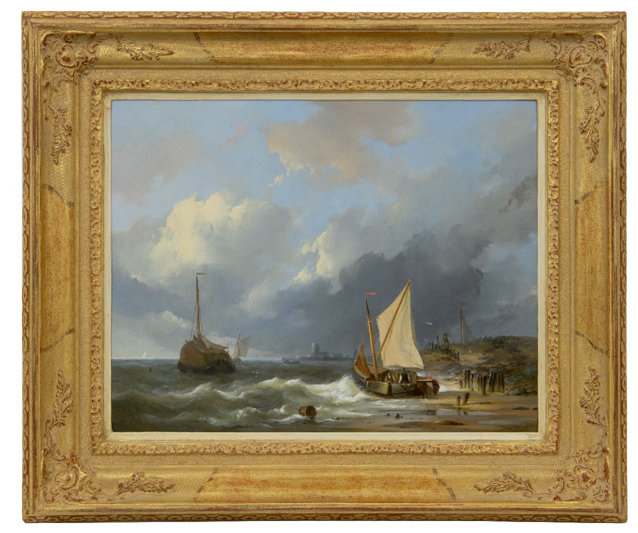 Dreibholtz C.L.W.  | Christiaan Lodewijk Willem Dreibholtz, Schiffe an der Küste der Zuiderzee, Öl auf Holz 41,2 x 52,8 cm, Unterzeichnet u.r.