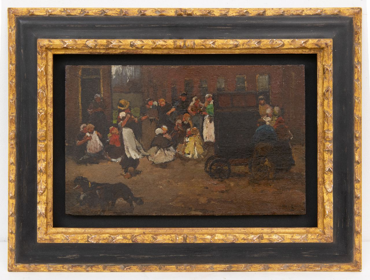 Zwart W.H.P.J. de | Wilhelmus Hendrikus Petrus Johannes 'Willem' de Zwart | Gemälde zum Verkauf angeboten | Tanzende Kinder bei der Drehorgel, Öl auf Holz 22,2 x 35,6 cm, Unterzeichnet u.r. und zu datieren um 1890