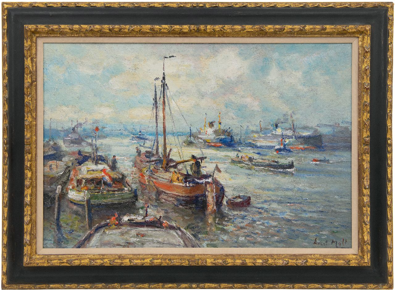 Moll E.  | Evert Moll | Gemälde zum Verkauf angeboten | Schiffsverkehr bei Rotterdam, Öl auf Leinwand 40,4 x 60,0 cm, Unterzeichnet u.r.