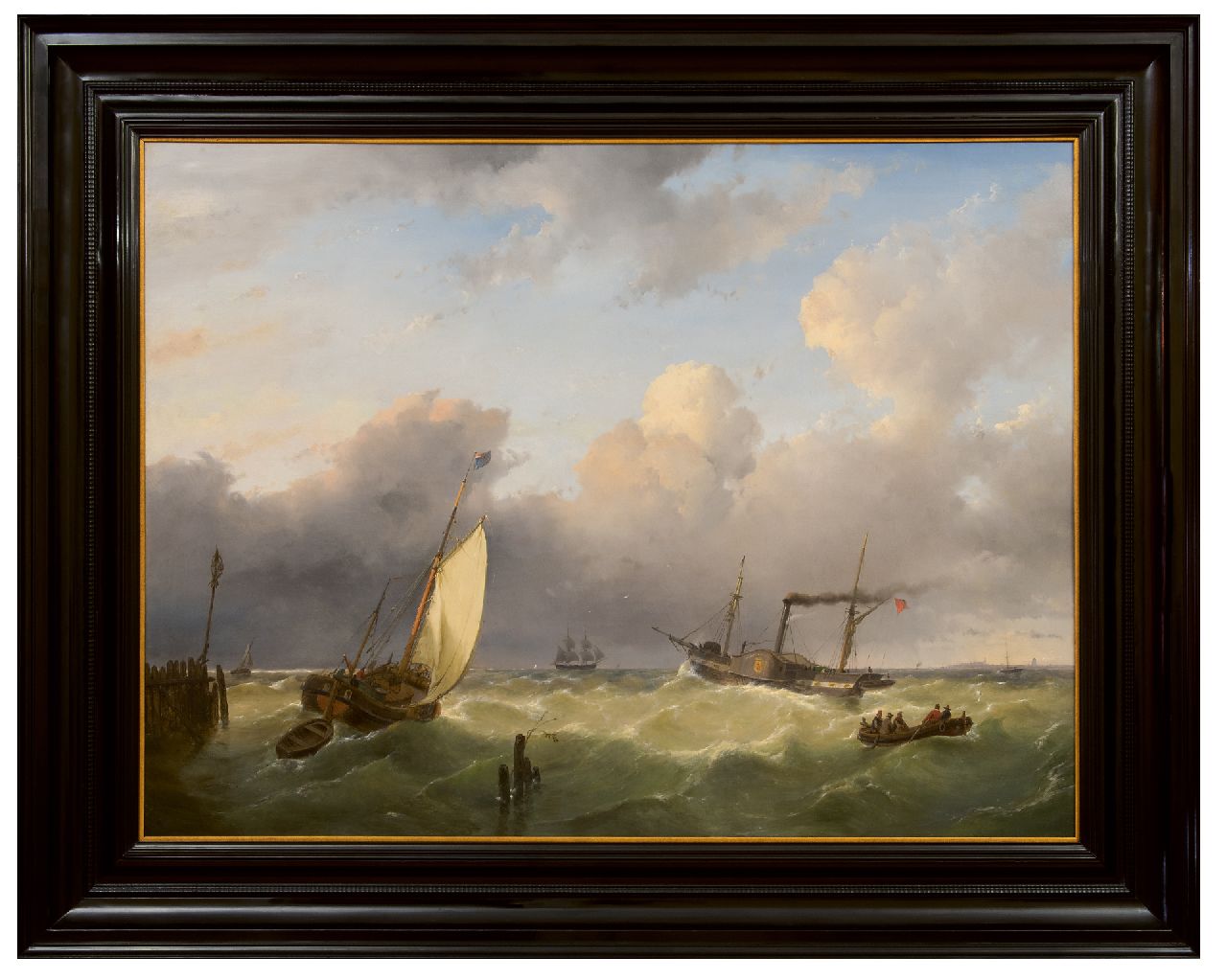 Schelfhout A.  | Andreas Schelfhout | Gemälde zum Verkauf angeboten | Segelschiff und ein Raddampfer auf den Wässern, Öl auf Holz 67,6 x 90,6 cm, Unterzeichnet u.l. und datiert 1845