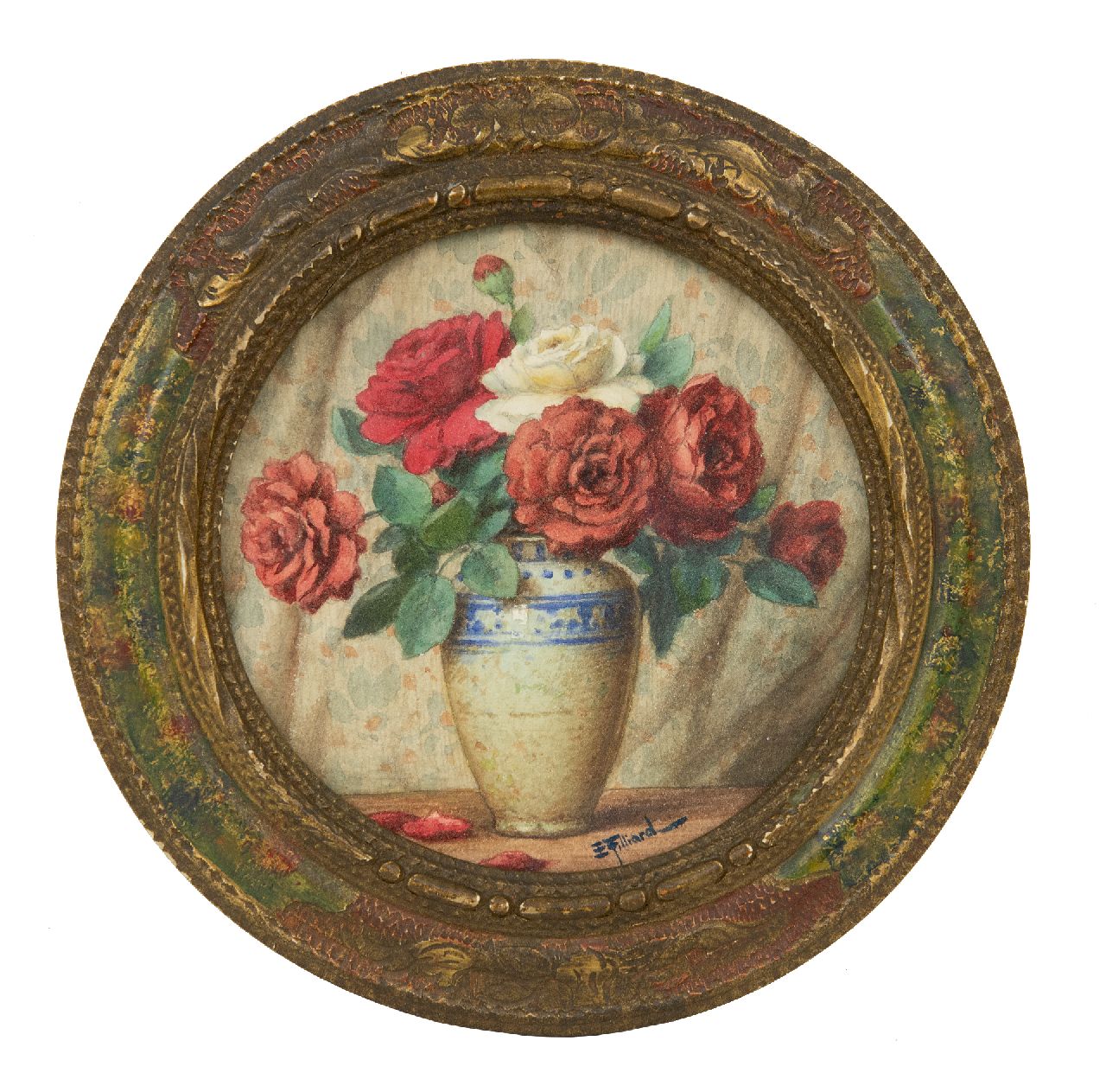 Filliard E.  | Ernest Filliard, Stilleben mit Rosen, Aquarell auf Papier 14,2 x 14,2 cm, Unterzeichnet u.r.