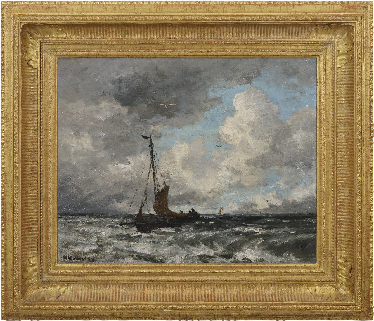 Mesdag H.W. | Hendrik Willem Mesdag, Fischerboot auf der Nordsee, Öl auf Leinwand auf Holzfaser 40,2 x 50,6 cm, Unterzeichnet u.l. Mesdag H.W. | Hendrik Willem Mesdag, Fischerboot auf der Nordsee, Öl auf Leinwand auf Holzfaser 40,2 x 50,6 cm, Unterzeichnet u.l.