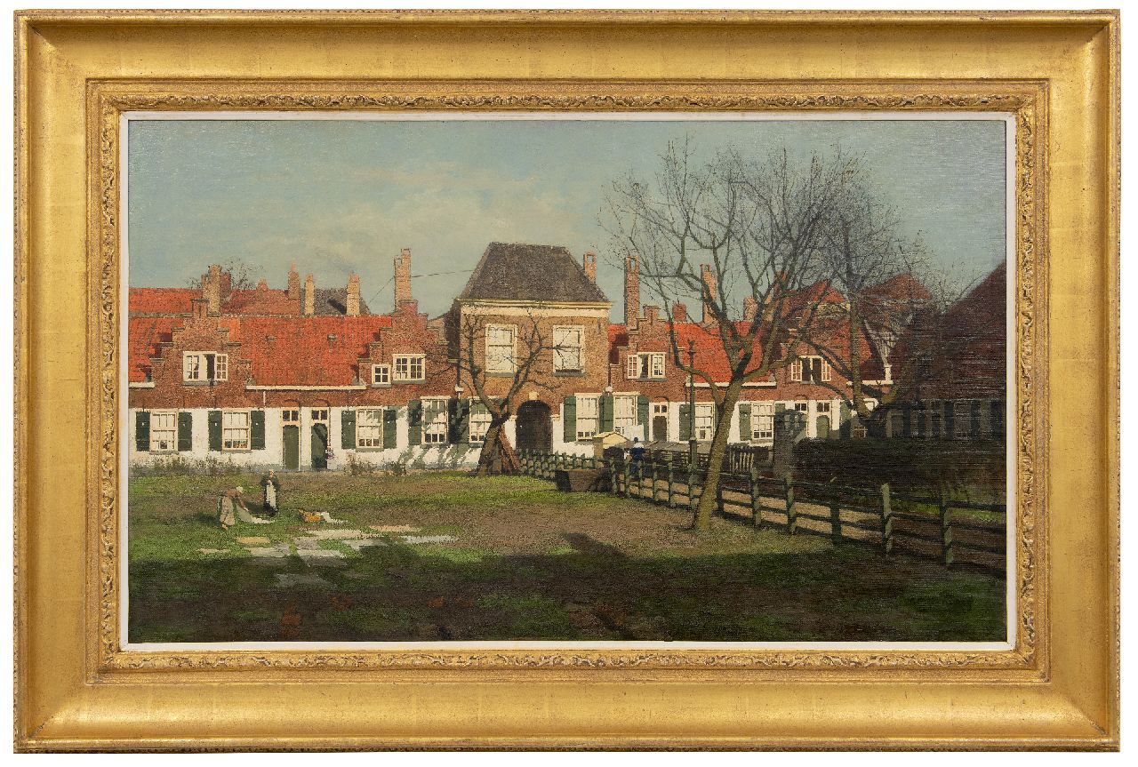 Klinkenberg J.C.K.  | Johannes Christiaan Karel Klinkenberg | Gemälde zum Verkauf angeboten | Das Heilige Geesthofje am Paviljoensgracht, Den Haag, Öl auf Leinwand 60,6 x 100,7 cm, Unterzeichnet u.r. (zweimal)