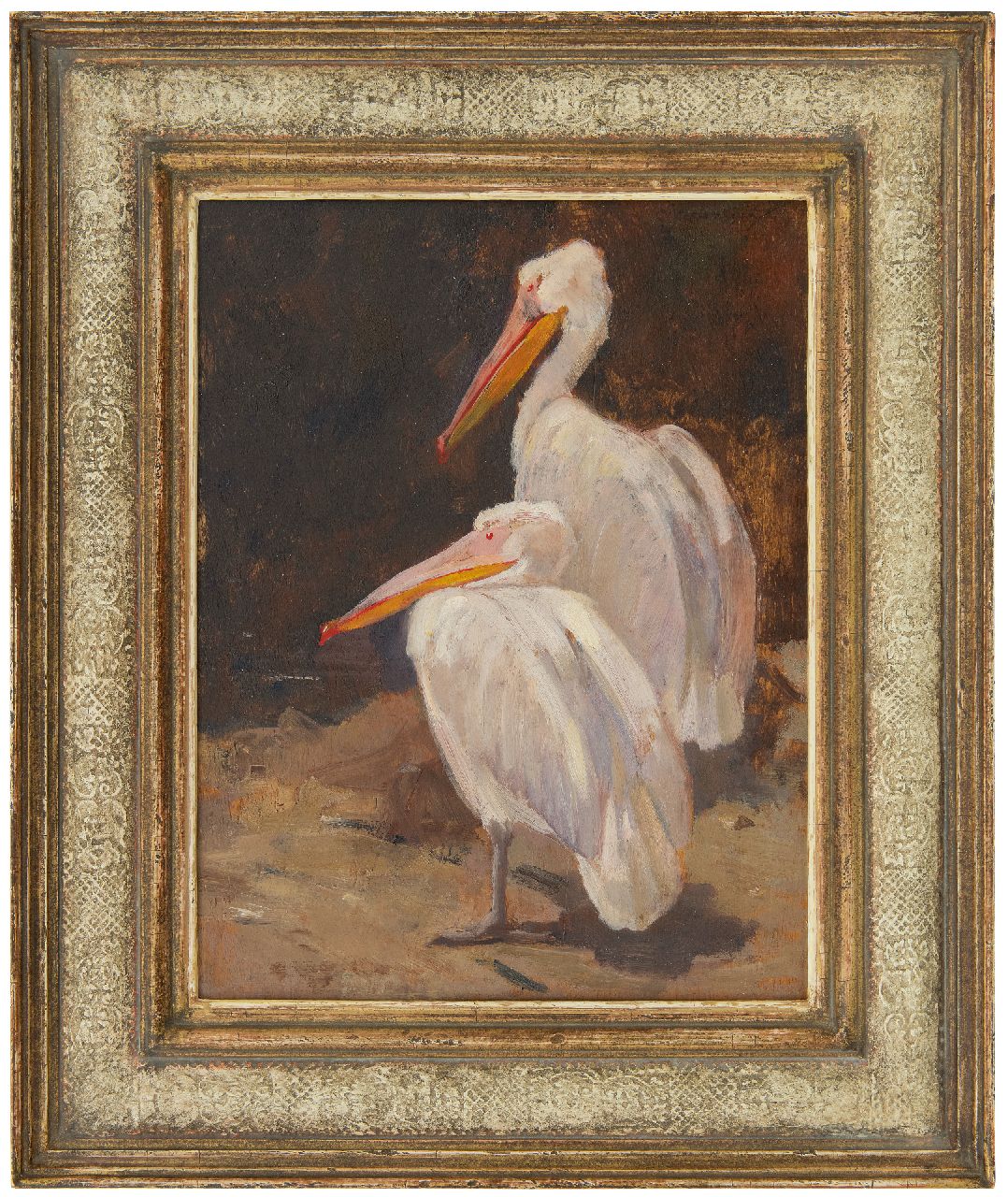 Mension C.J.  | Cornelis Jan Mension | Gemälde zum Verkauf angeboten | Zwei Pelikane, Öl auf Tafel 36,5 x 27,2 cm, Unterzeichnet o.r.