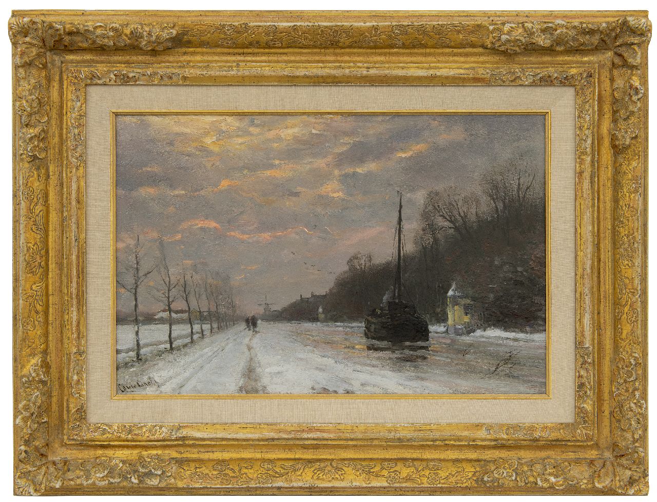 Apol L.F.H.  | Lodewijk Franciscus Hendrik 'Louis' Apol, Der Fluss Vecht im winter, Öl auf Holz 27,5 x 42,1 cm, Unterzeichnet u.l.