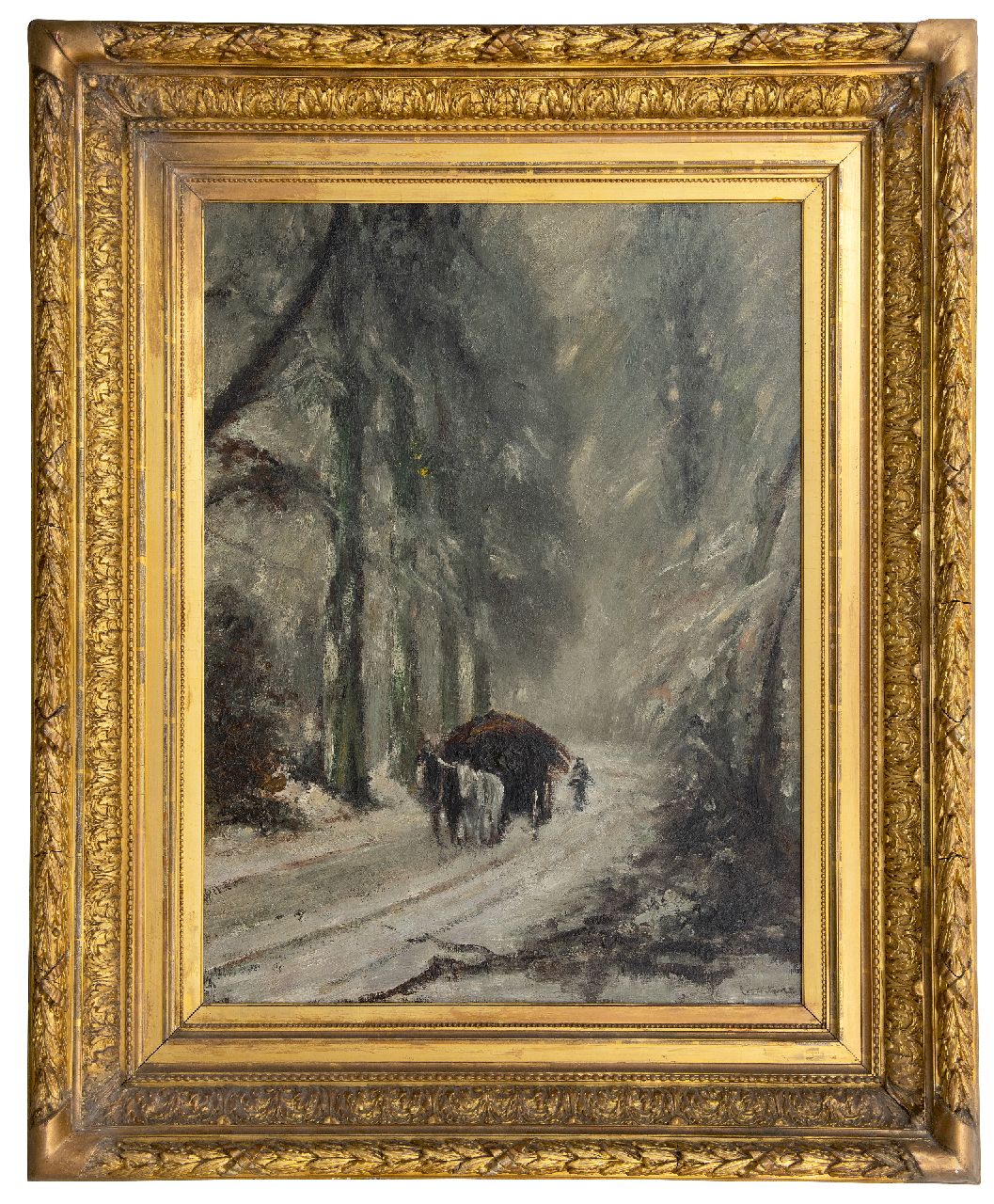 Apol L.F.H.  | Lodewijk Franciscus Hendrik 'Louis' Apol | Gemälde zum Verkauf angeboten | Nach dem Schneefall: Pferd und Wagen auf schneebedecktem Waldweg, Öl auf Leinwand 81,0 x 61,0 cm, Unterzeichnet l.u.