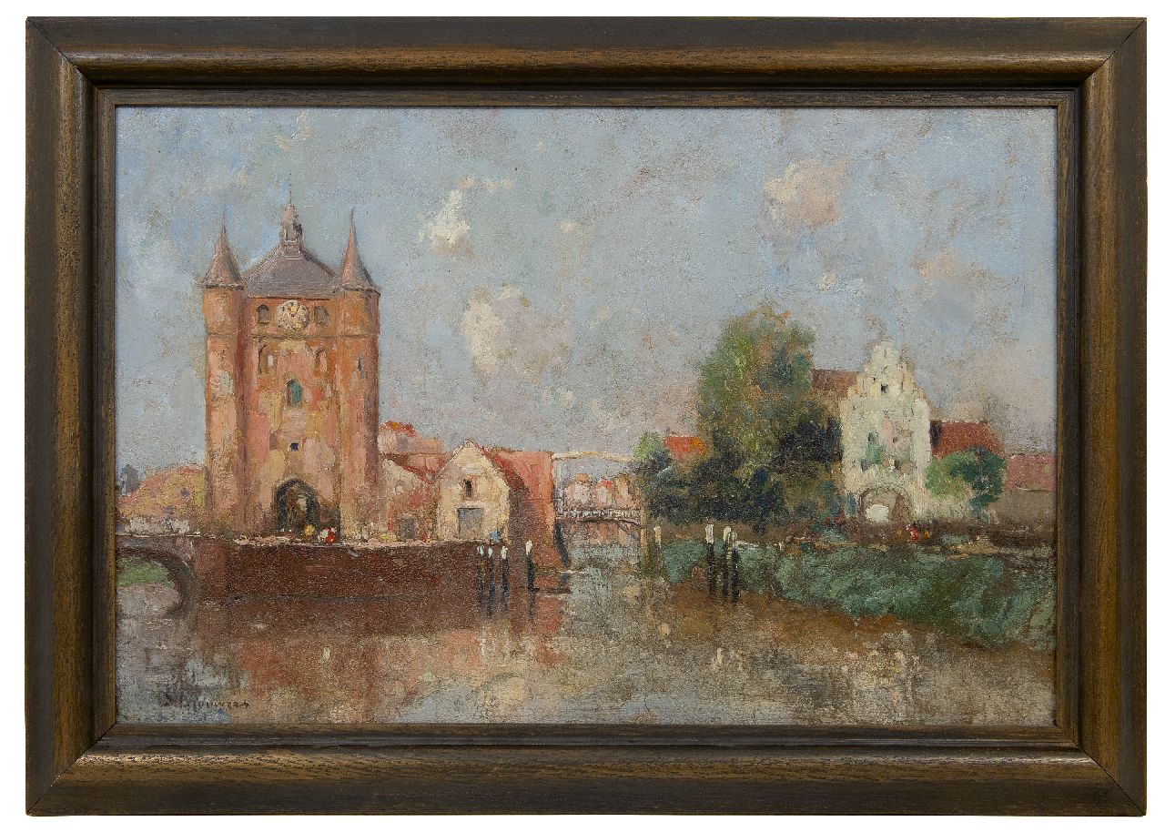 Brouwers   | J. Brouwers | Gemälde zum Verkauf angeboten | Sonnige Stadt am Wasser, Öl auf Holz 49,0 x 73,0 cm, Unterzeichnet l.u.