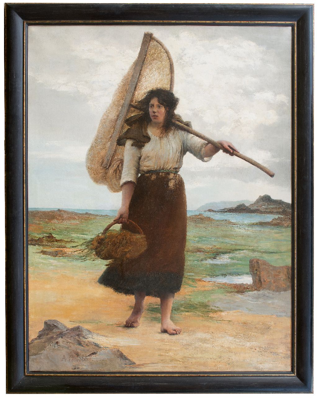Delobbe F.A.  | François-Alfred Delobbe | Gemälde zum Verkauf angeboten | Fischerin, Öl auf Leinwand 248,0 x 191,0 cm, Unterzeichnet u.r.
