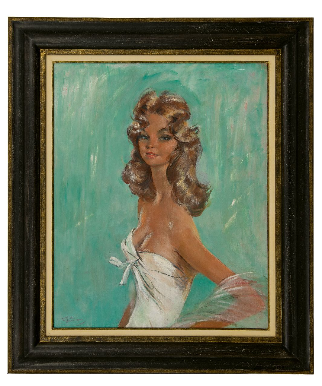 Domergue J.G.  | Jean-Gabriel Domergue | Gemälde zum Verkauf angeboten | Blondes Mädchen im weißen Kleid, Öl auf Leinwand 81,0 x 65,0 cm, Unterzeichnet l.u.