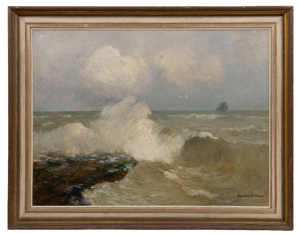 Grobe P.G.  | Philipp 'German' Grobe | Gemälde zum Verkauf angeboten | Plätschernde Wellen am uitwatering bei Katwijk aan Zee, Öl auf Leinwand 60,5 x 80,5 cm, Unterzeichnet l.u.