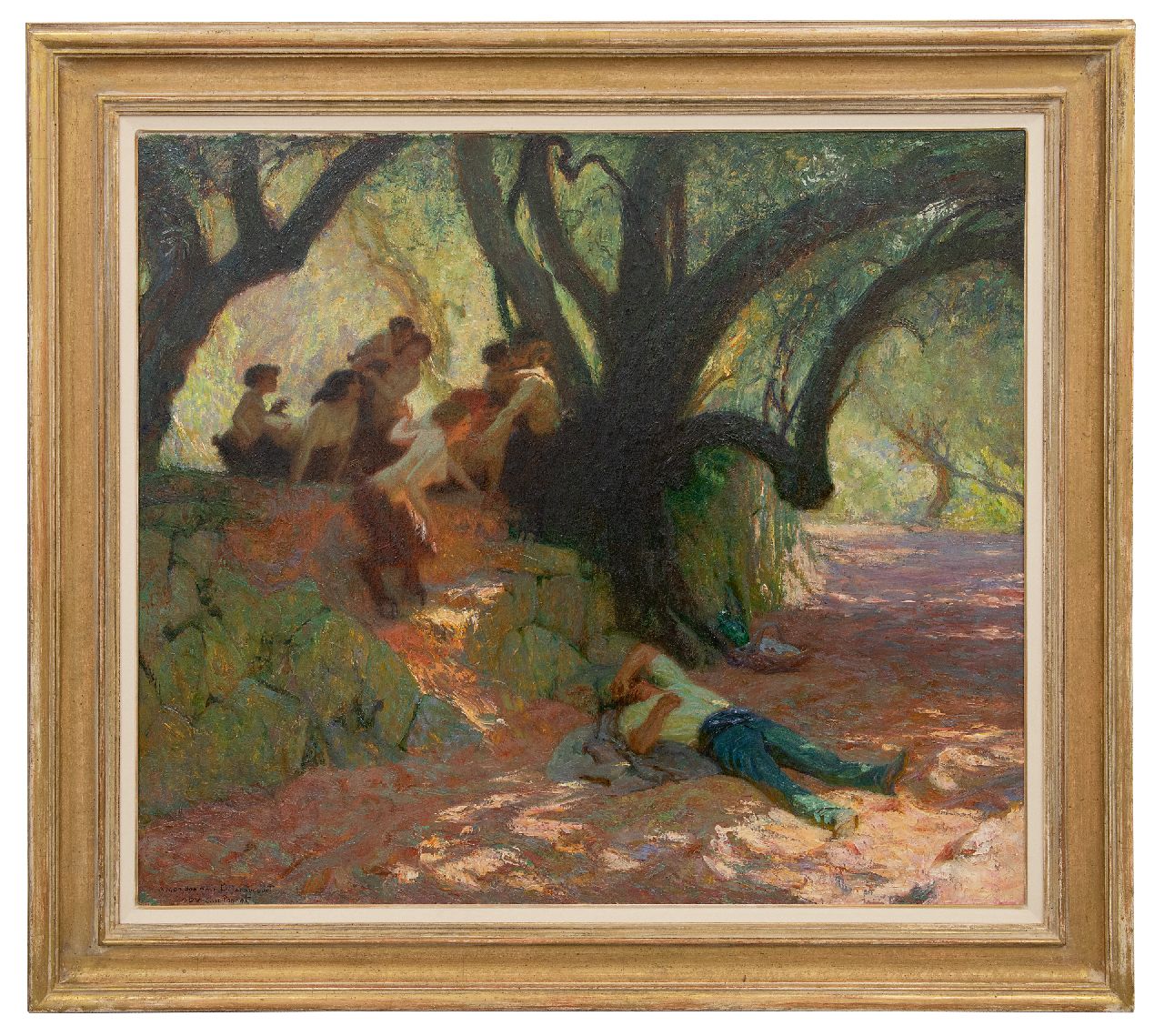 Guillonnet O.D.V.  | Octave Denis Victor Guillonnet | Gemälde zum Verkauf angeboten | Rêve à l'ombre des noyers, Provence (La rencontre de l'Homme), Öl auf Leinwand 77,4 x 86,0 cm, Unterzeichnet l.u.