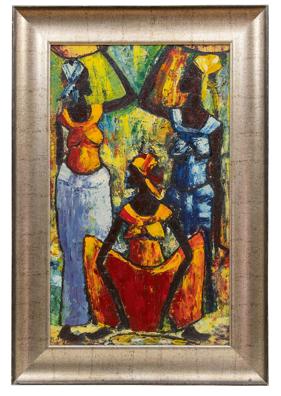 Jespers E.  | Emile Jespers | Gemälde zum Verkauf angeboten | Afrikanische Damen, Öl auf Holzfaser 56,0 x 34,0 cm, gesigneerd linksonder