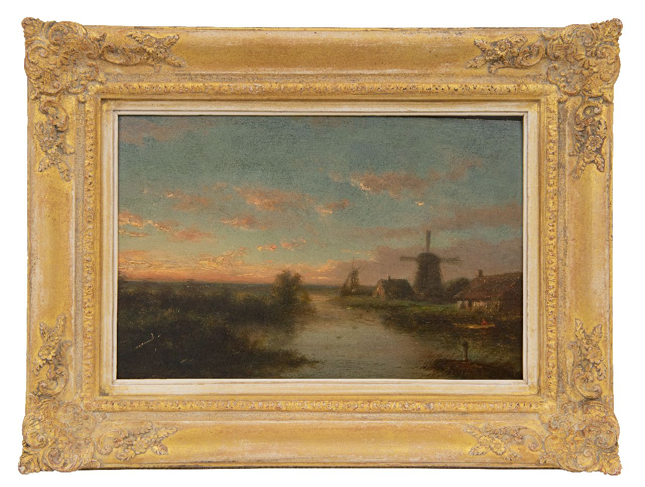 Kleijn L.J.  | Lodewijk Johannes Kleijn | Gemälde zum Verkauf angeboten | Flusslandschaft bei Sonnenuntergang, Öl auf Holz 19,1 x 30,6 cm, Unterzeichnet u.r.