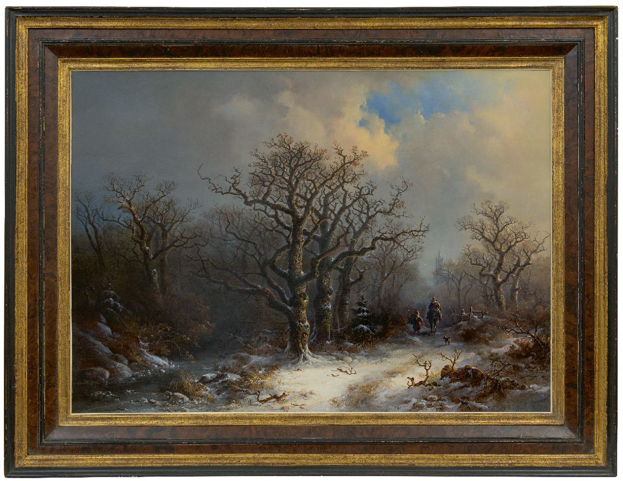 Kluyver P.L.F.  | 'Pieter' Lodewijk Francisco Kluyver | Gemälde zum Verkauf angeboten | Landleute auf einem Landweg im Schnee, Öl auf Holz 61,2 x 84,4 cm, Unterzeichnet r.u.