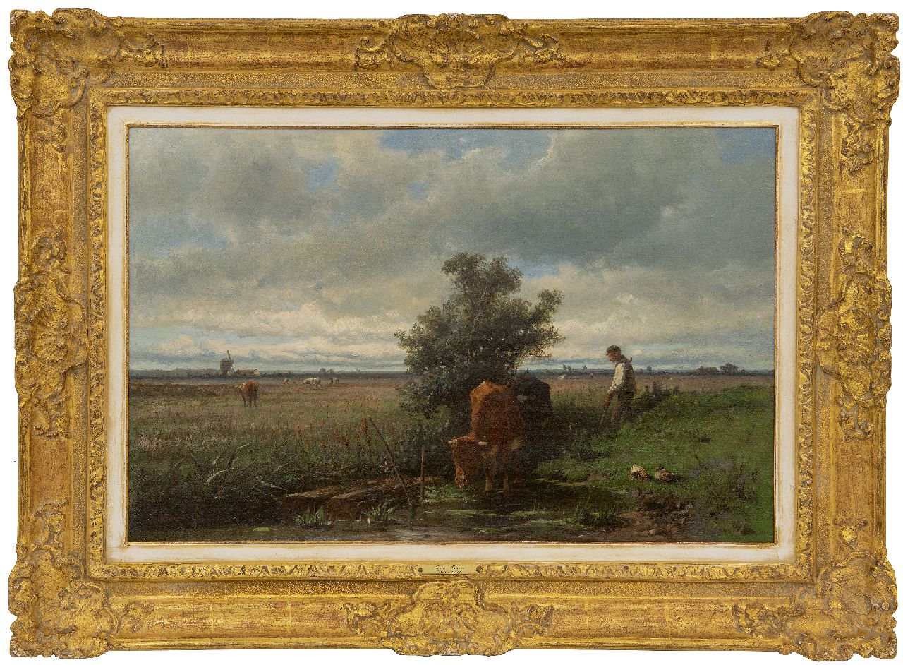 Mauve A.  | Anthonij 'Anton' Mauve | Gemälde zum Verkauf angeboten | Trinkende Kühe, Öl auf Leinwand 41,5 x 63,5 cm, Unterzeichnet l.u. und zu datieren um 1870