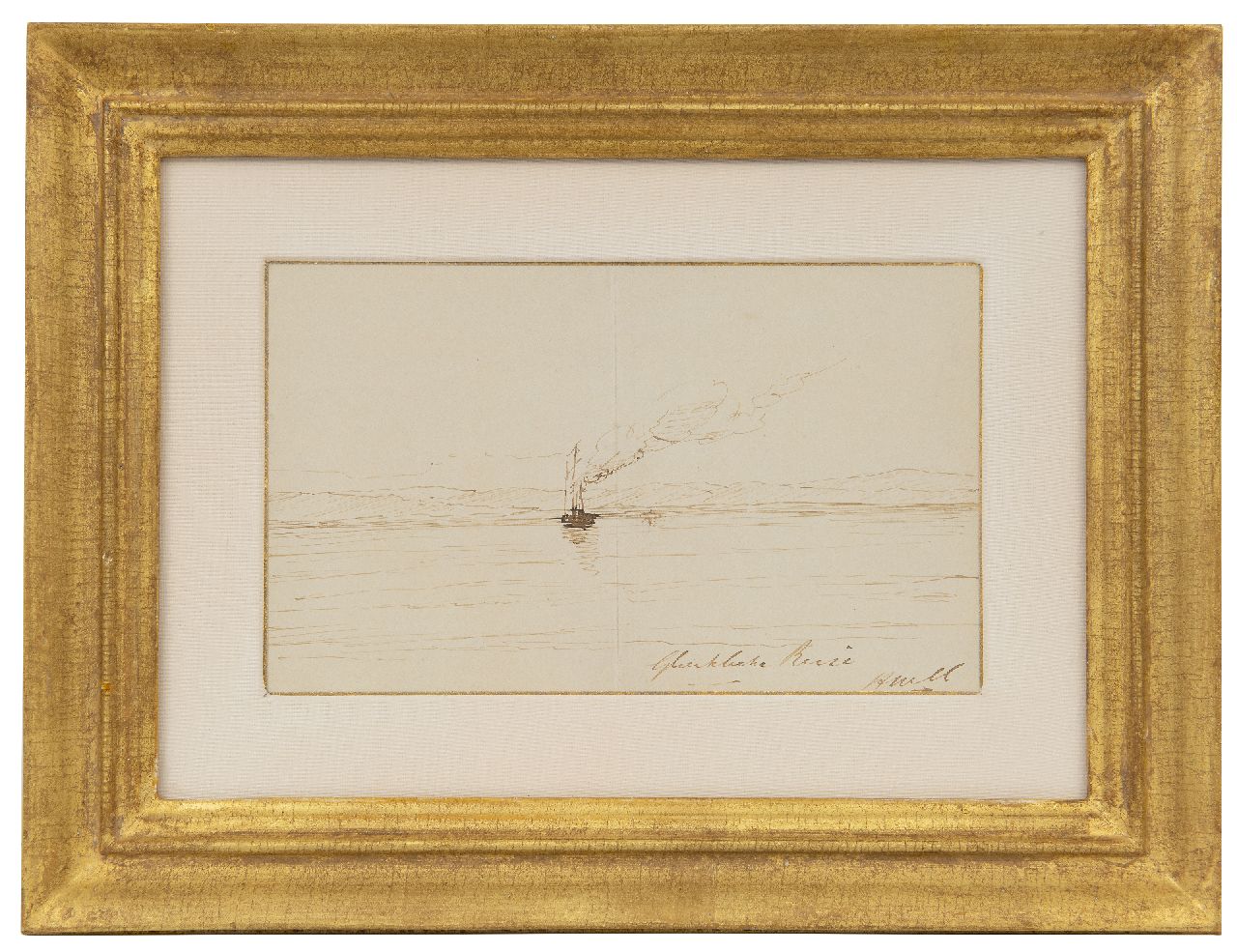 Mesdag H.W.  | Hendrik Willem Mesdag, Glückliche Reise, Feder und Ausziehtusche auf Papier 11,5 x 18,5 cm, Unterzeichnet r.u. mit Initialen
