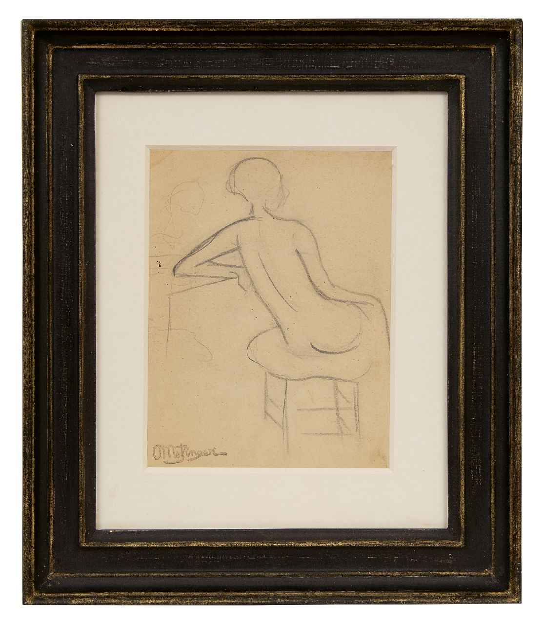 Metzinger J.D.A.  | 'Jean' Dominique Antony Metzinger | Aquarelle und Zeichnungen zum Verkauf angeboten | Etude d'une femme nue assise; im Verso: Figurenstudie, Bleistift auf Papier 15,5 x 11,0 cm, Unterzeichnet l.u. und im Verso mit Künstlerstempel