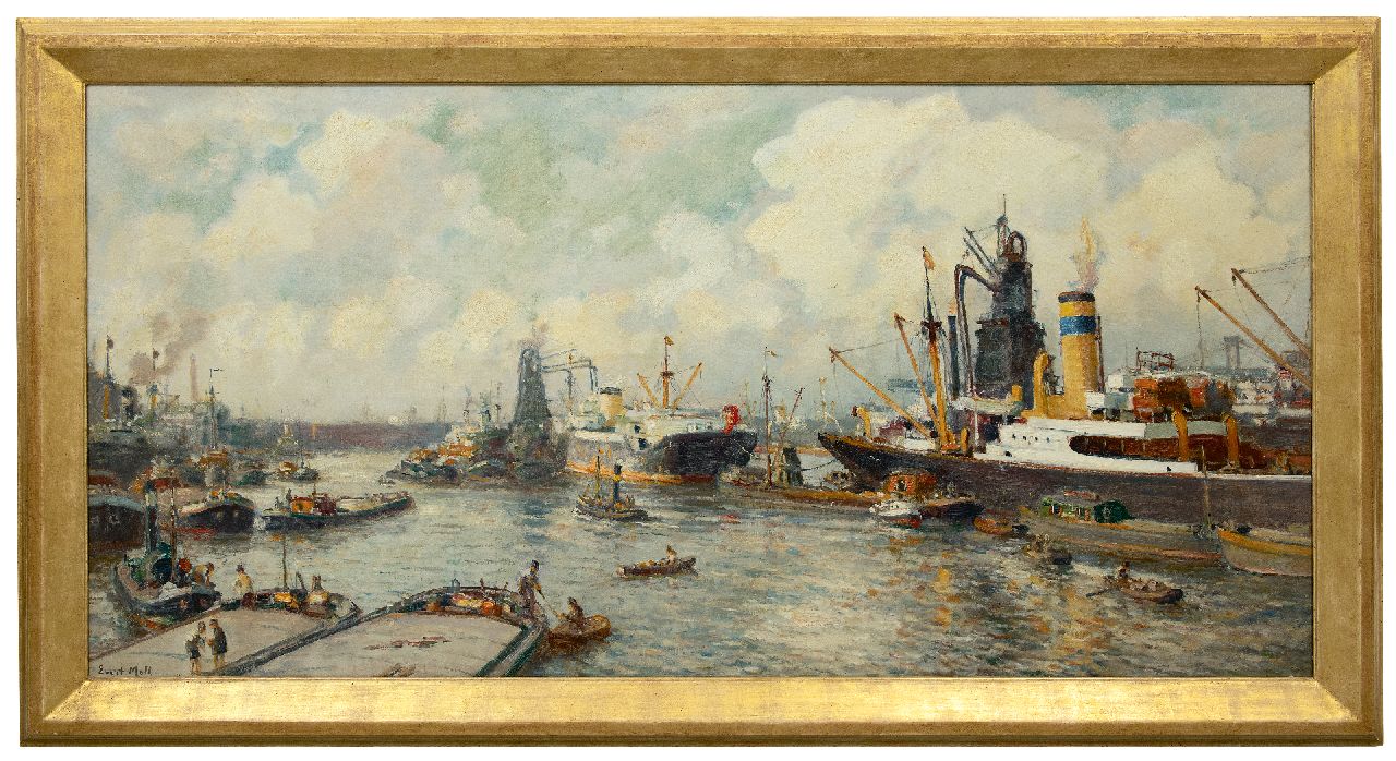 Moll E.  | Evert Moll | Gemälde zum Verkauf angeboten | Blick auf den Maashaven, Rotterdam, Öl auf Leinwand 81,0 x 164,5 cm, Unterzeichnet l.u.