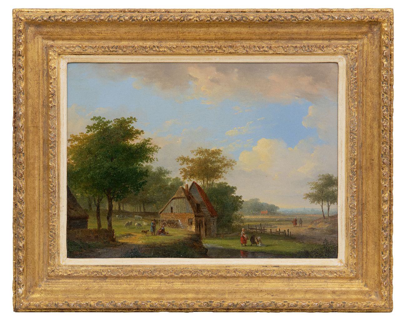 Stok J. van der | Jacobus van der Stok | Gemälde zum Verkauf angeboten | Idyllic landscape with a water mill and country folk, Öl auf Holz 26,0 x 35,4 cm, Unterzeichnet u.l.