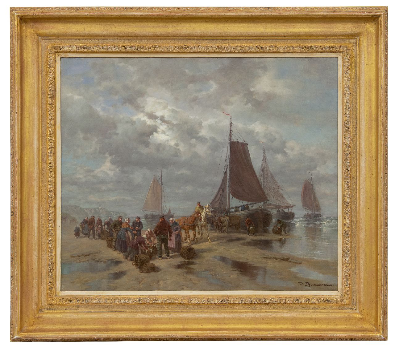 Thomassin D.  | Désiré Thomassin | Gemälde zum Verkauf angeboten | Fischverkauf am Strand, Öl auf Leinwand 50,5 x 60,5 cm, Unterzeichnet r.u.