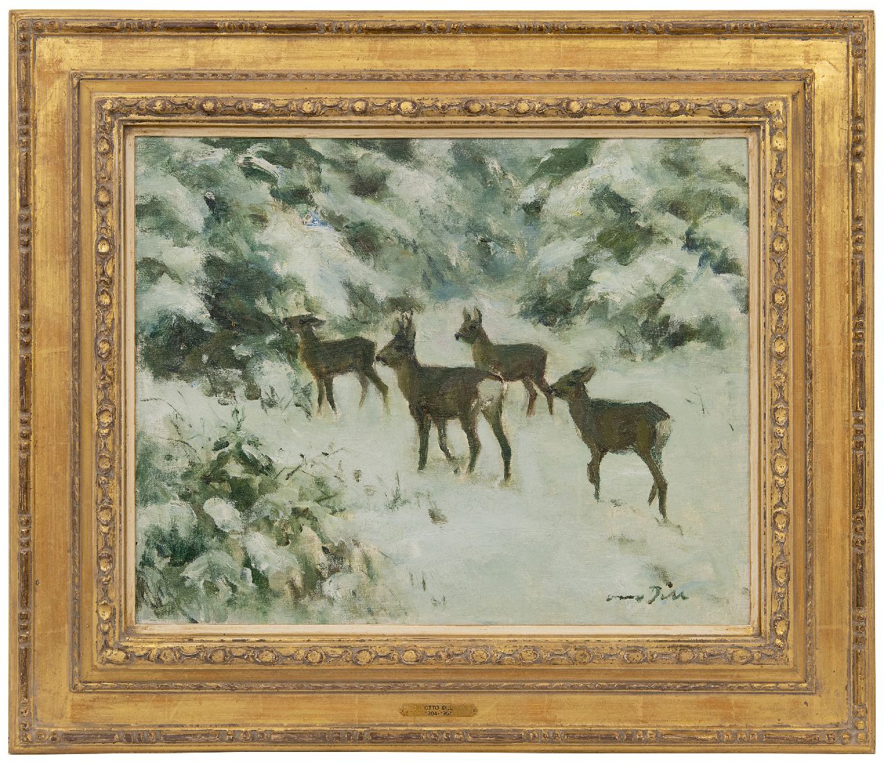 Dill O.C.W.  | Otto Carl Wilhelm Dill | Gemälde zum Verkauf angeboten | Rehe im Schnee, Öl auf Leinwand 40,2 x 50,0 cm, Unterzeichnet u.r.