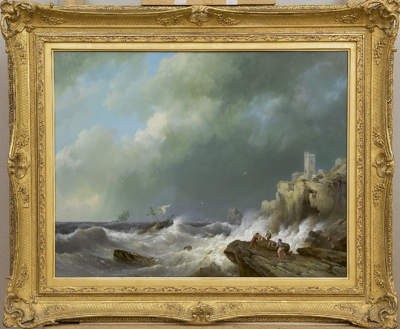 Koekkoek H.  | Hermanus Koekkoek | Gemälde zum Verkauf angeboten | Schiffbruch vor Felsenküste, Öl auf Holz 42,5 x 55,5 cm, Unterzeichnet u.r. und datiert 1834
