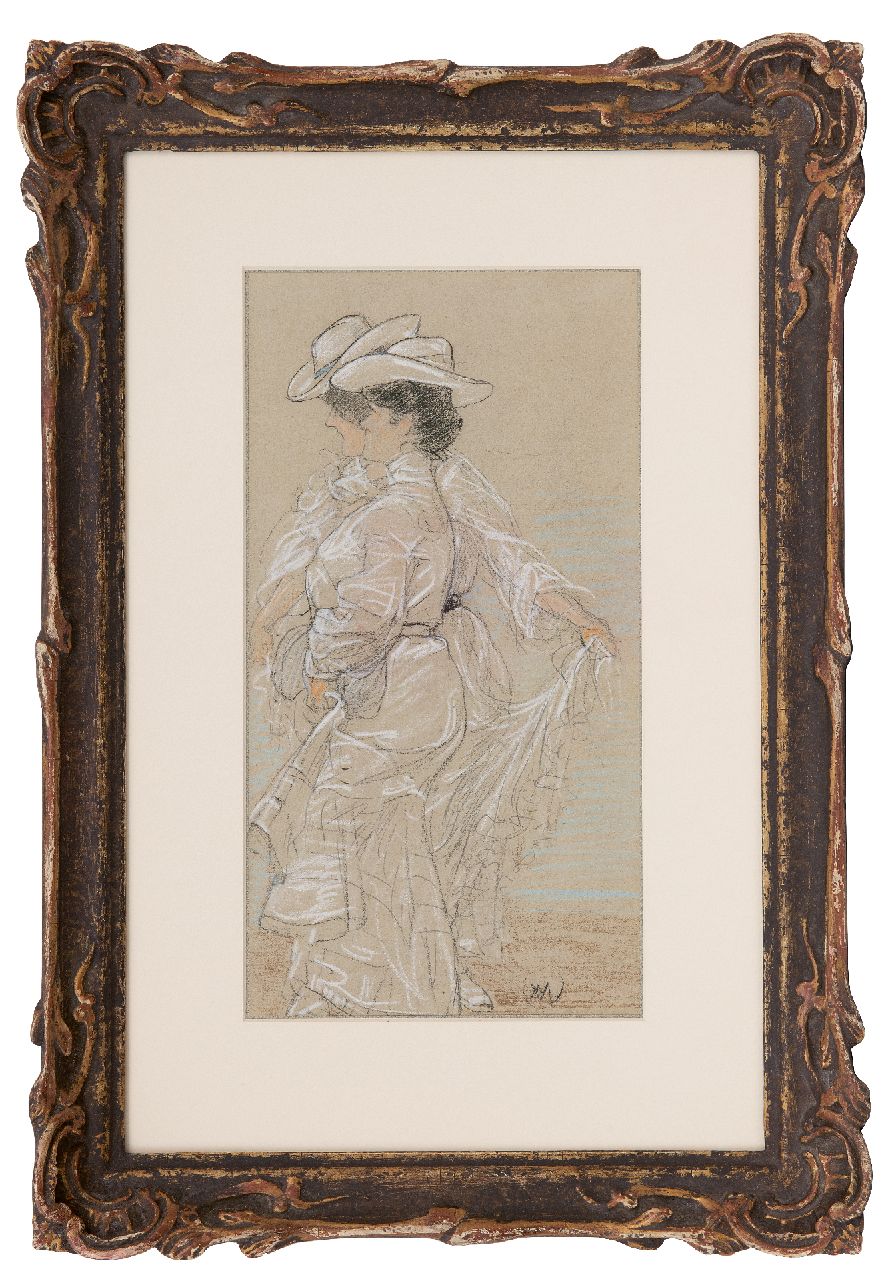 Vaarzon Morel W.F.A.I.  | Wilhelm Ferdinand Abraham Isaac 'Willem' Vaarzon Morel, Zwei Damen am Strand, Bleistift und Pastell auf Papier 31,6 x 17,8 cm, Unterzeichnet r.u. mit Monogramm