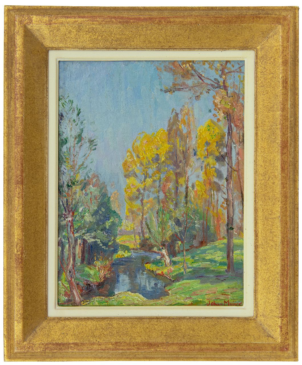 Meijer J.  | Johannes 'Johan' Meijer, Sonniger Herbstwald, Öl auf Leinwand  auf Holzfaser 29,1 x 22,3 cm, Unterzeichnet u.r.